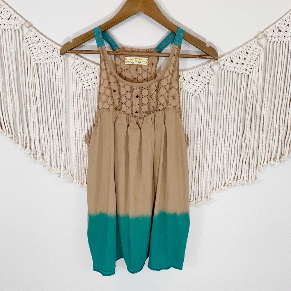 Free People Tan Ombré Eyelet Tank Top